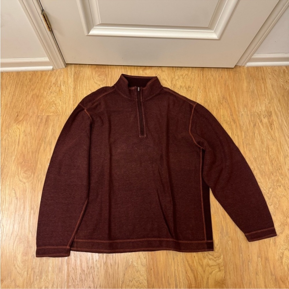Tommy Bahama Indigo Palms Burgundy Quarter Zip Sweater XXL